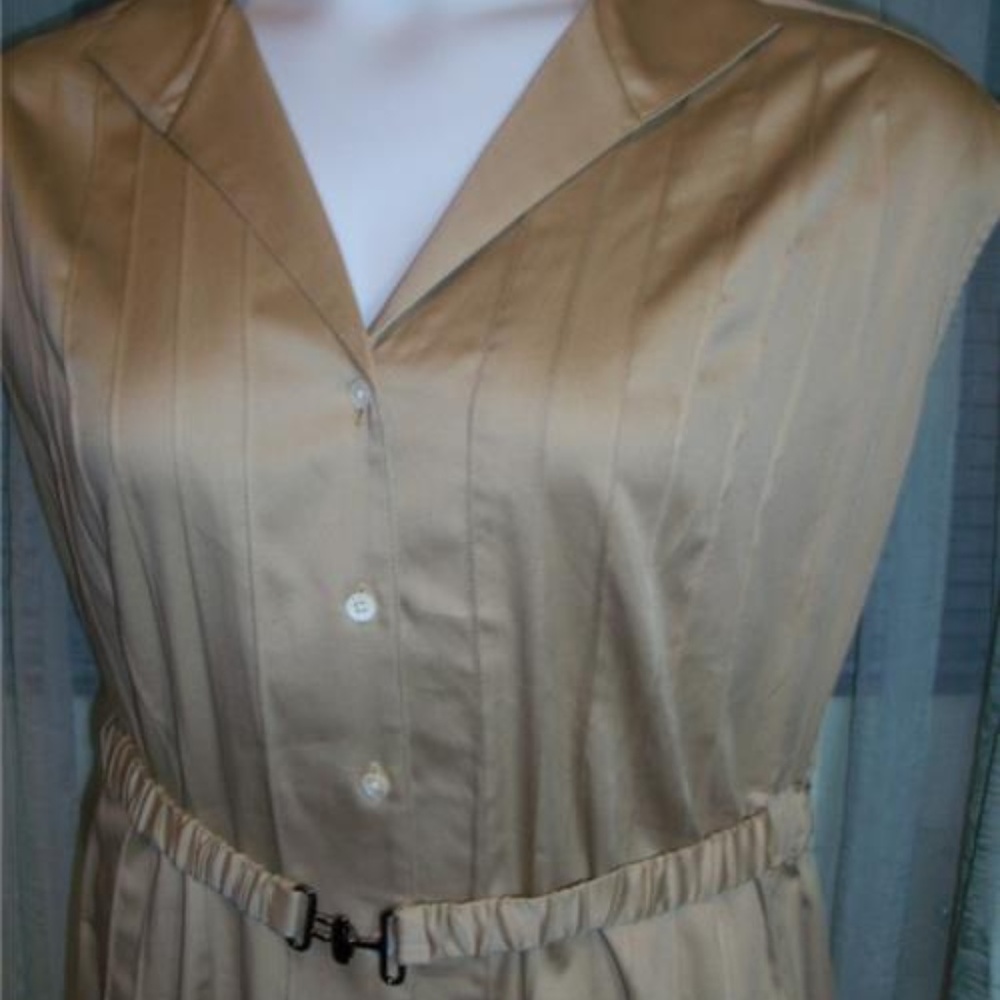 Stretch Cotton Wing Collar Ruch Belt Pintuck Dress